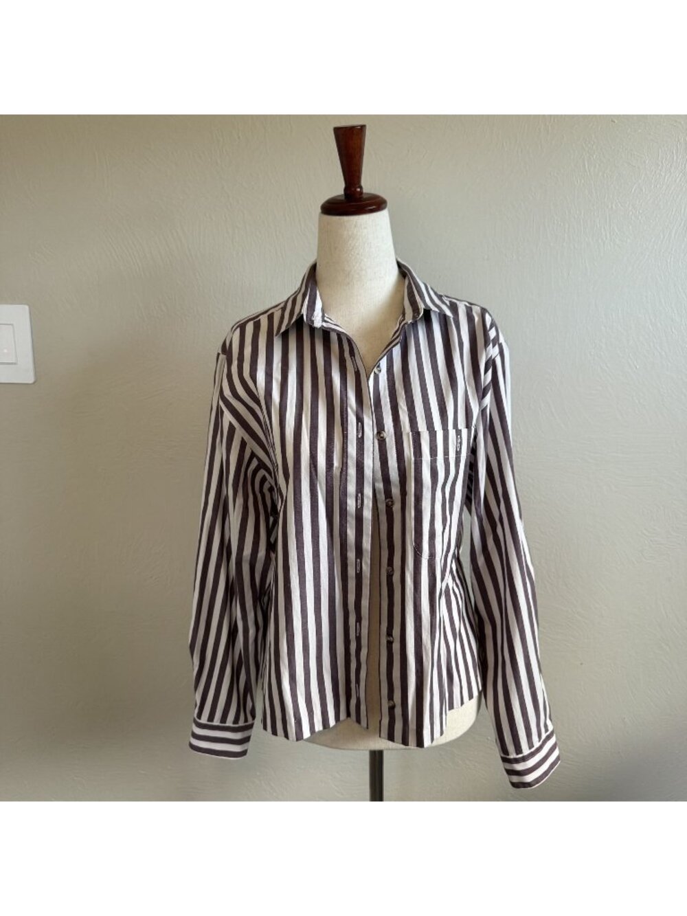 Vintage LL Bean Button Down Shirt Womens 12 Made in Hong Kong Striped Long Sleev